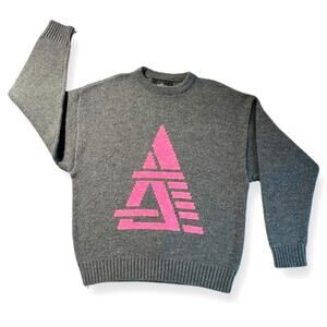 VINTAGE ‘The Aspen Lid’ Sweater Size Medium Gray/Pink Logo Heavy Apres Ski